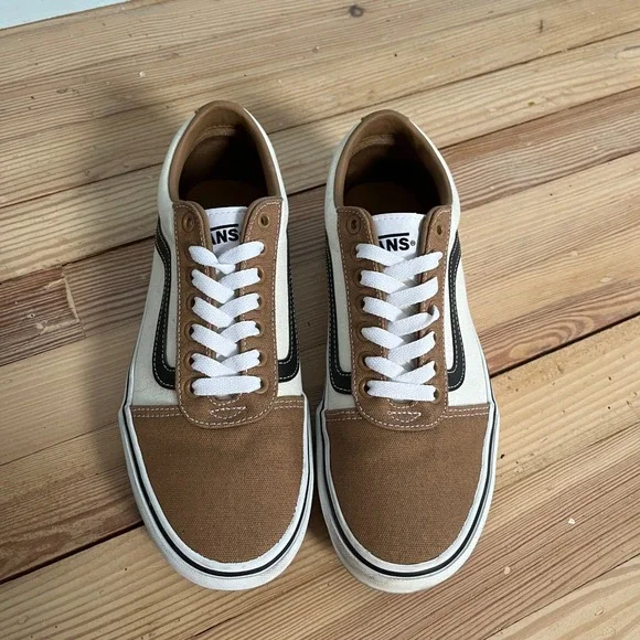 Vans Old Skool Suede Canvas Sneakers Neutral Brown White Mens 8.5 Casual Comfort - Picture 4 of 9